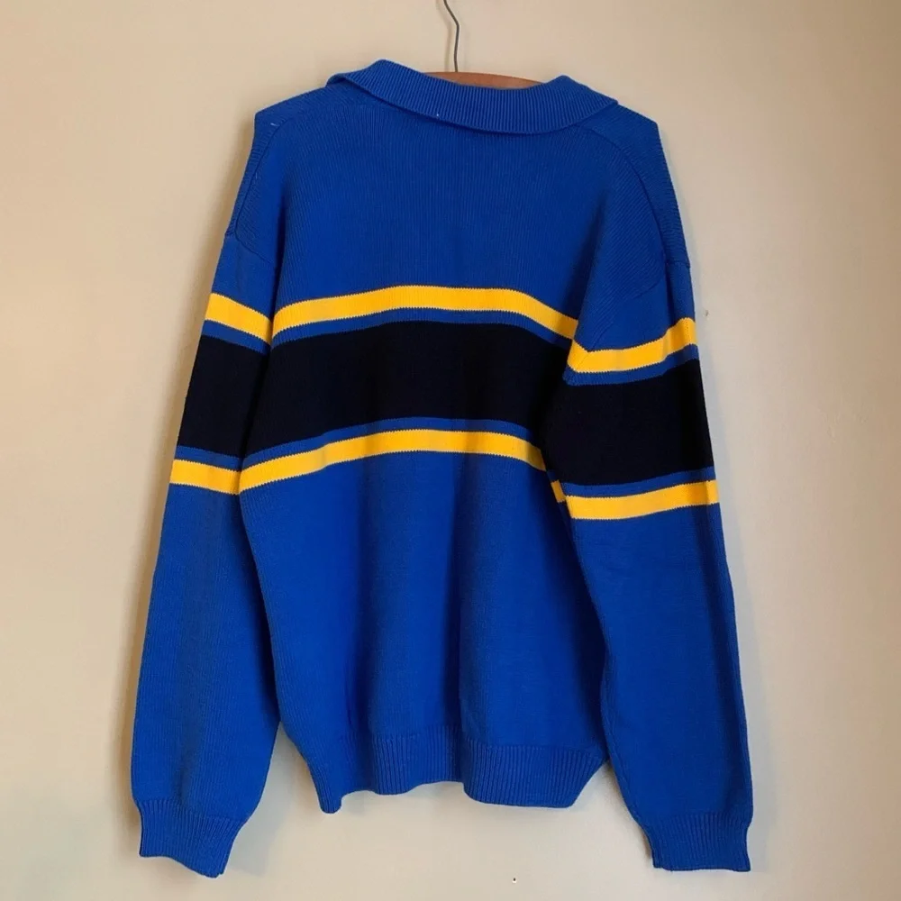 Vtg Eddie Bauer Sweater Men Blue Yellow Polo Preppy Coastal Country Club 90’s - Picture 6 of 8